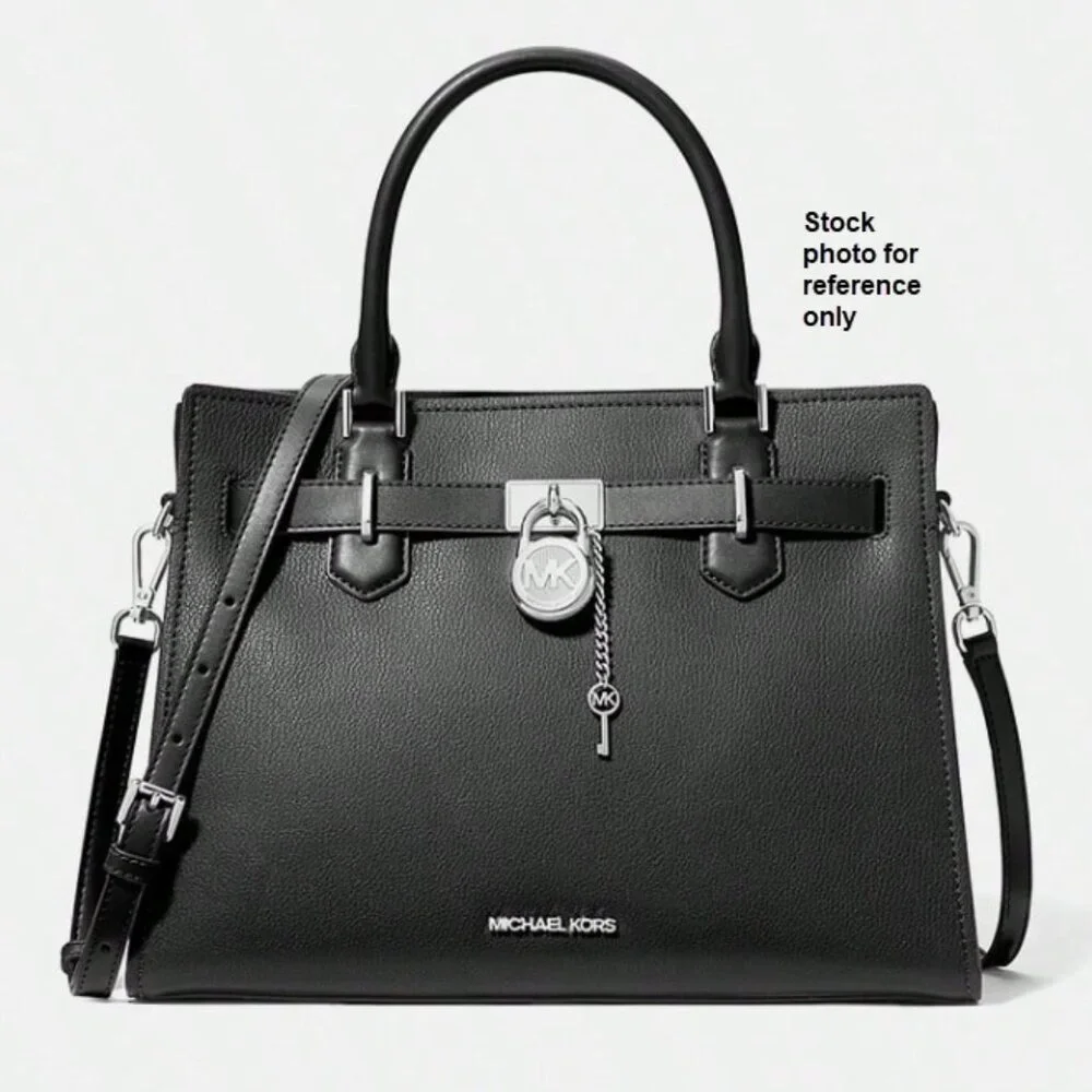 MICHAEL KORS HAMILTON MEDIUM CROSSBODY SATCHEL HANDBAG LEATHER BAG (BLACK) - Picture 2 of 7